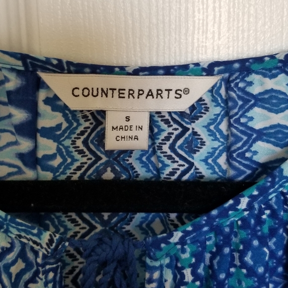 Counterparts Light Flowy Blue/White Peasant Top - Picture 4 of 7